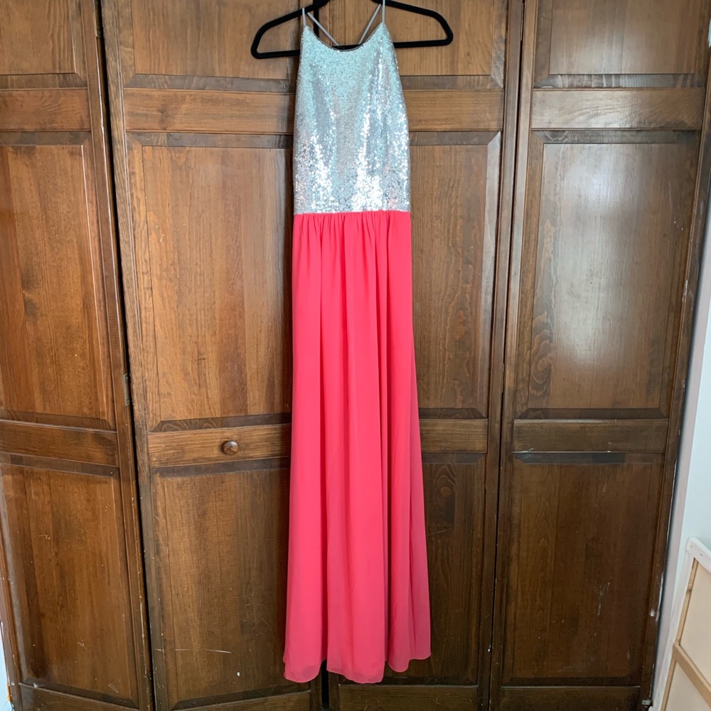Pink and silver sequin prom dress 💖